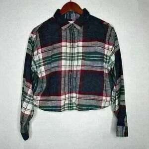 American Eagle Cropped button down flannel‎ shirt plaid Sz M